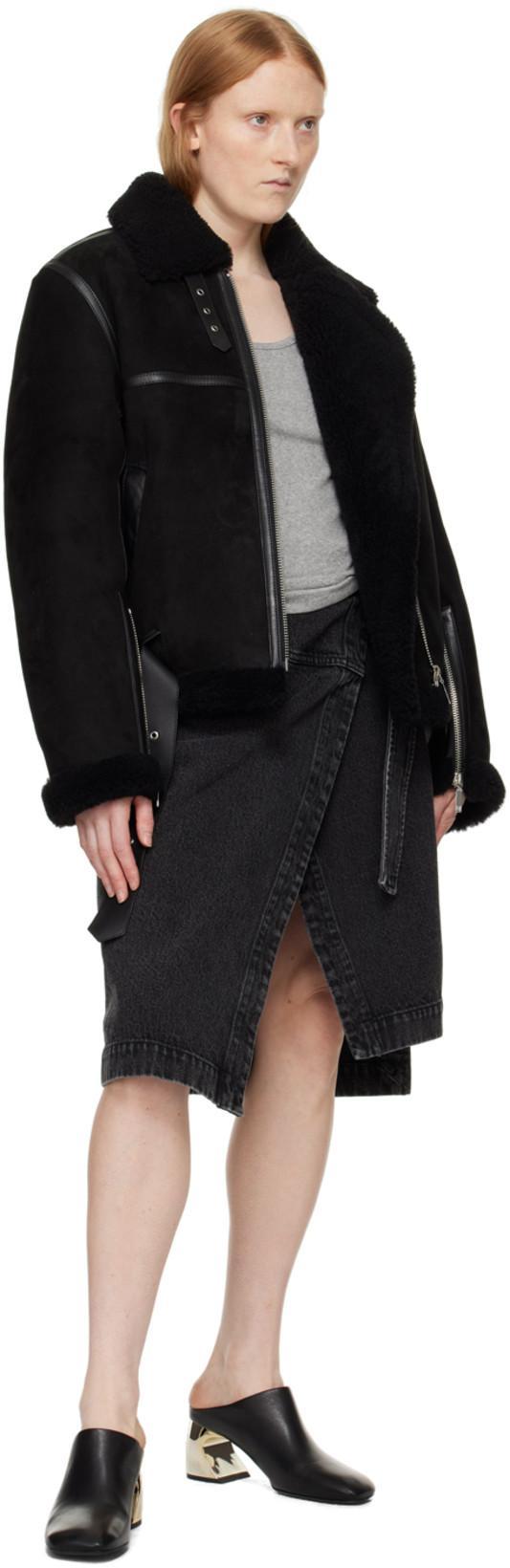 TOTÊME Shearling-trim Zip-up Suede Jacket In Black