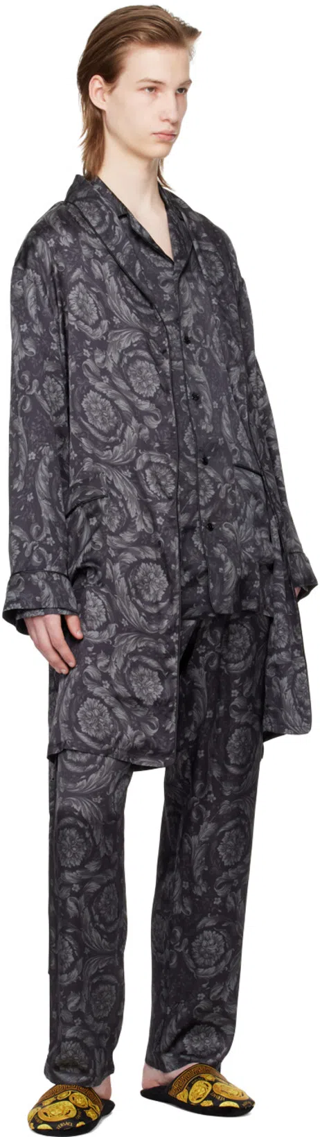 VERSACE Barocco-print Pyjama Shirt In Gray