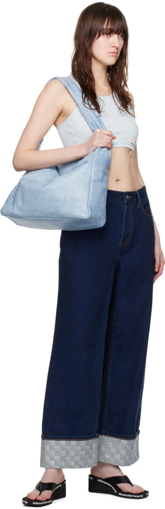 ALEXANDER WANG Square Toe Logo Midsole Wedged Flip Flops In Black