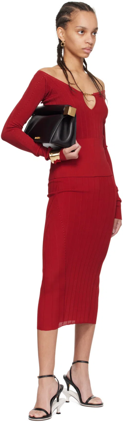 JACQUEMUS Red Les Sculptures 'la Jupe Pralù' Midi Skirt In 480 Dark Red