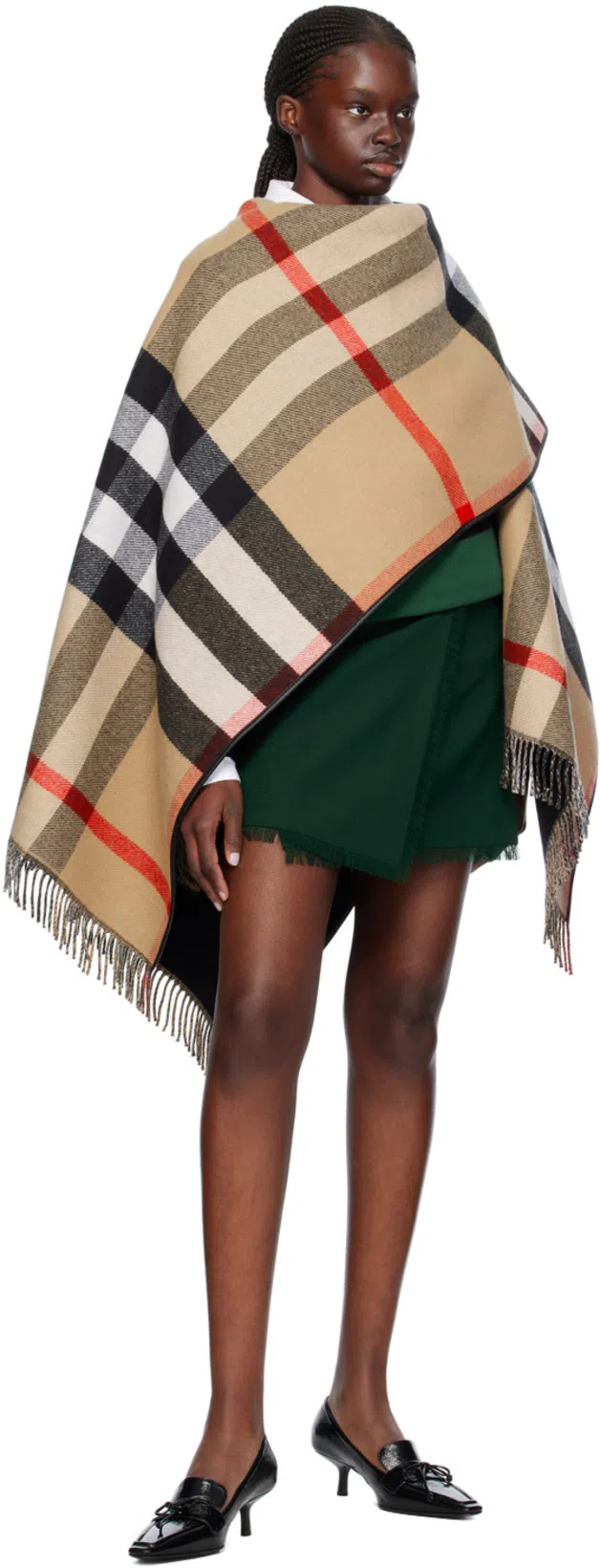 BURBERRY Pleated Fringed-edge Mini Skirt In Green