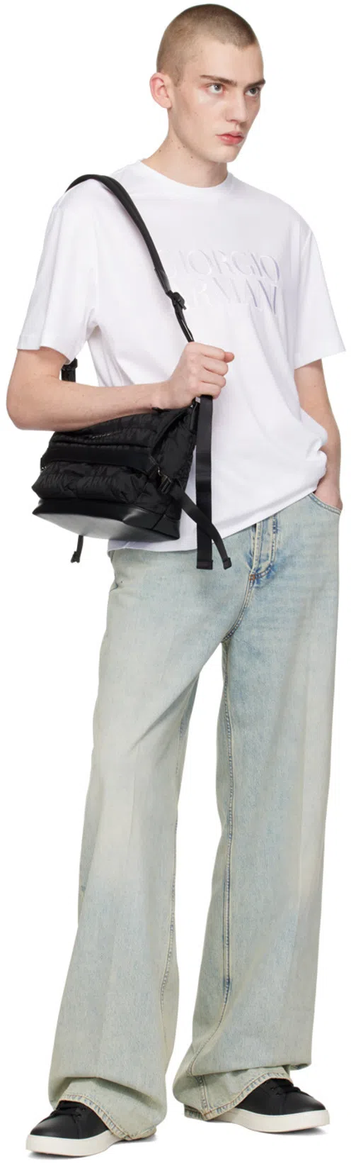 GIORGIO ARMANI Pure Cotton Interlock Signature Logo T-shirt In White