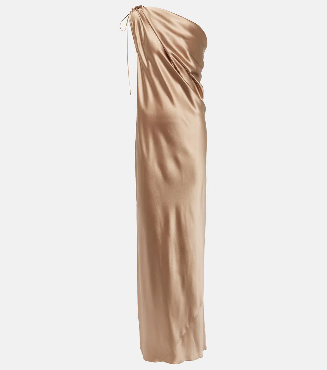 MAX MARA Draped Silk Satin One Shoulder Dress In Bronze