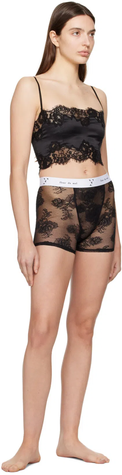 FLEUR DU MAL Bouquet Lace Boxer Brief In Black