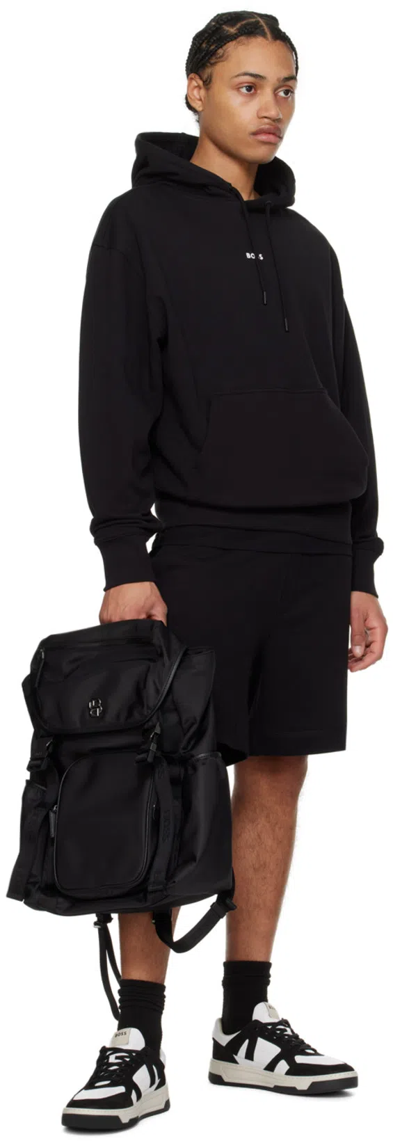 HUGO BOSS Cotton-terry Hoodie With Contrast Logo In Black