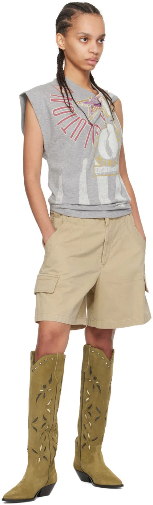 ISABEL MARANT Denvee Suede Knee-high Cowboy Boots In Green