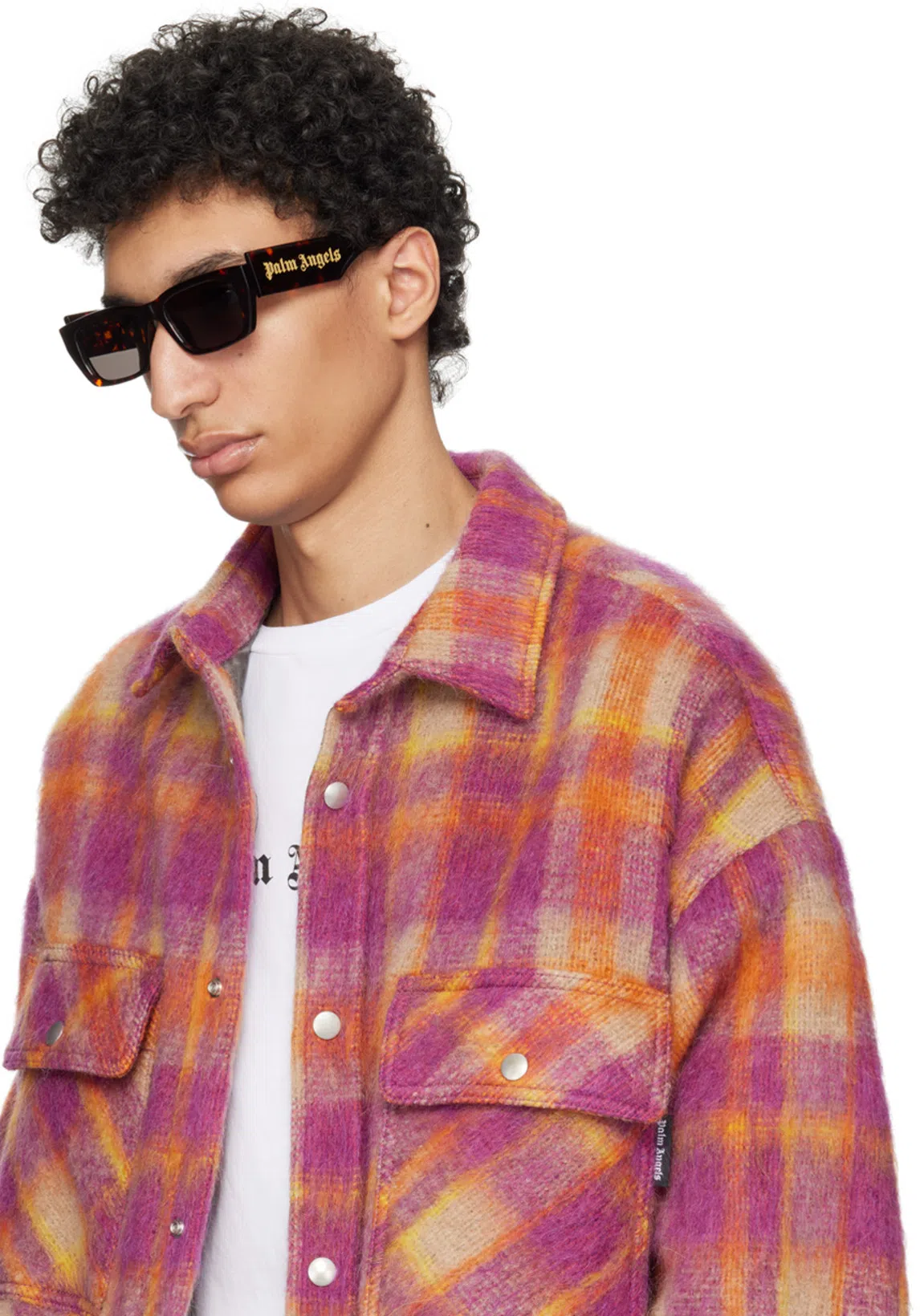 PALM ANGELS White Logo Print T-shirt In Gray