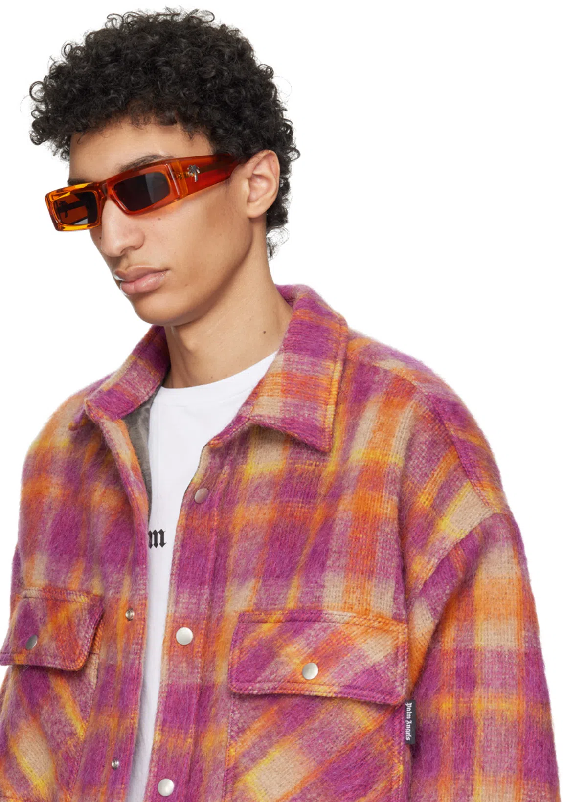 PALM ANGELS White Logo Print T-shirt In Gray