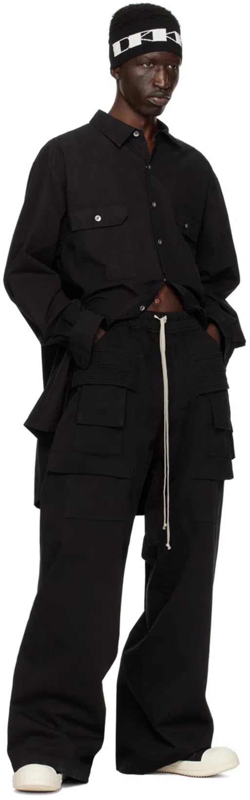 RICK OWENS DRKSHDW Creatch Wide-leg Cotton-blend Canvas Drawstring Cargo Trousers In Black