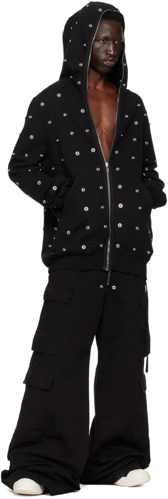 RICK OWENS DRKSHDW Creatch Wide-leg Cotton-blend Canvas Drawstring Cargo Trousers In Black