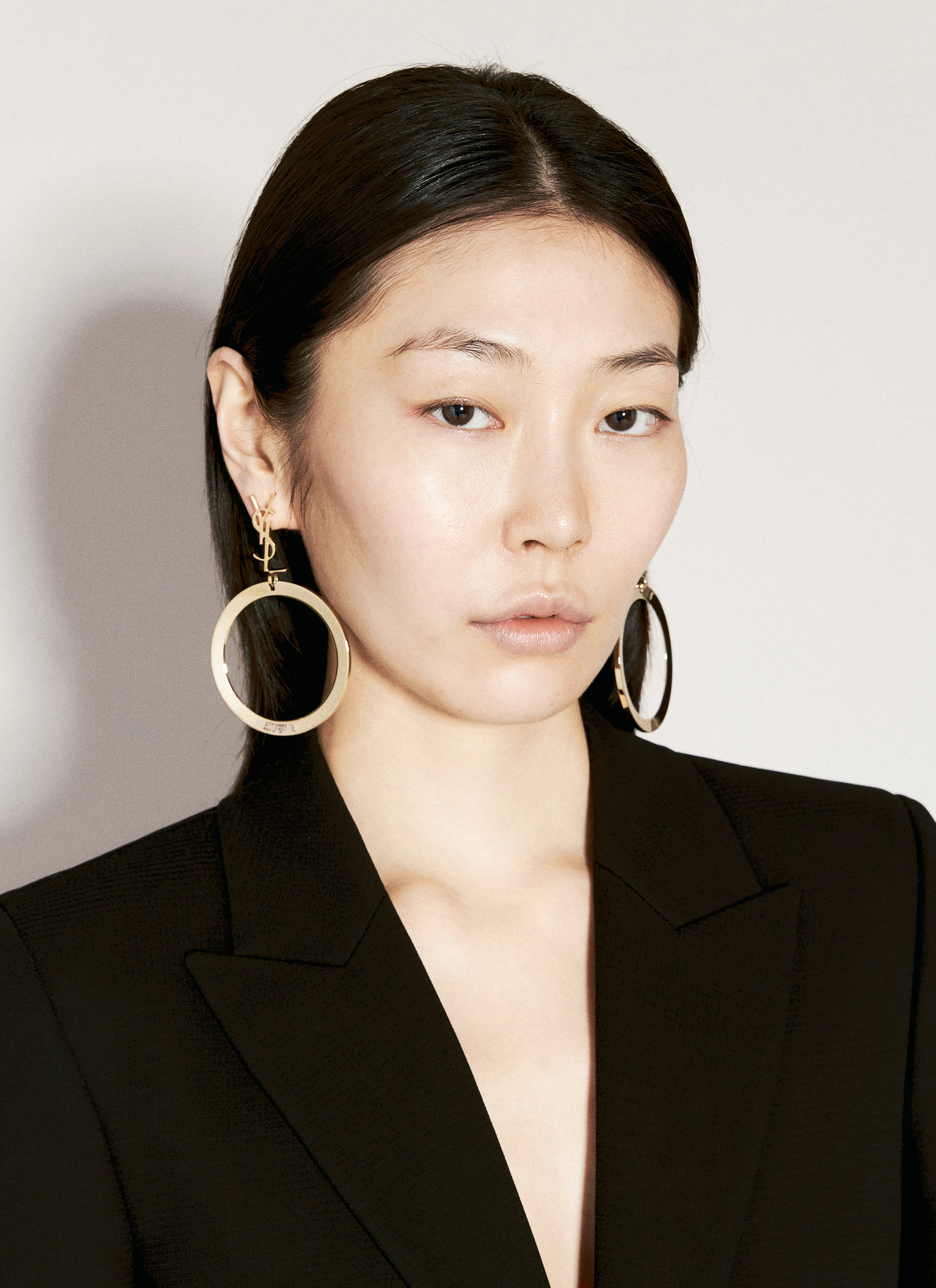 SAINT LAURENT Cassandre Pendant Hoop Earrings In Metallic