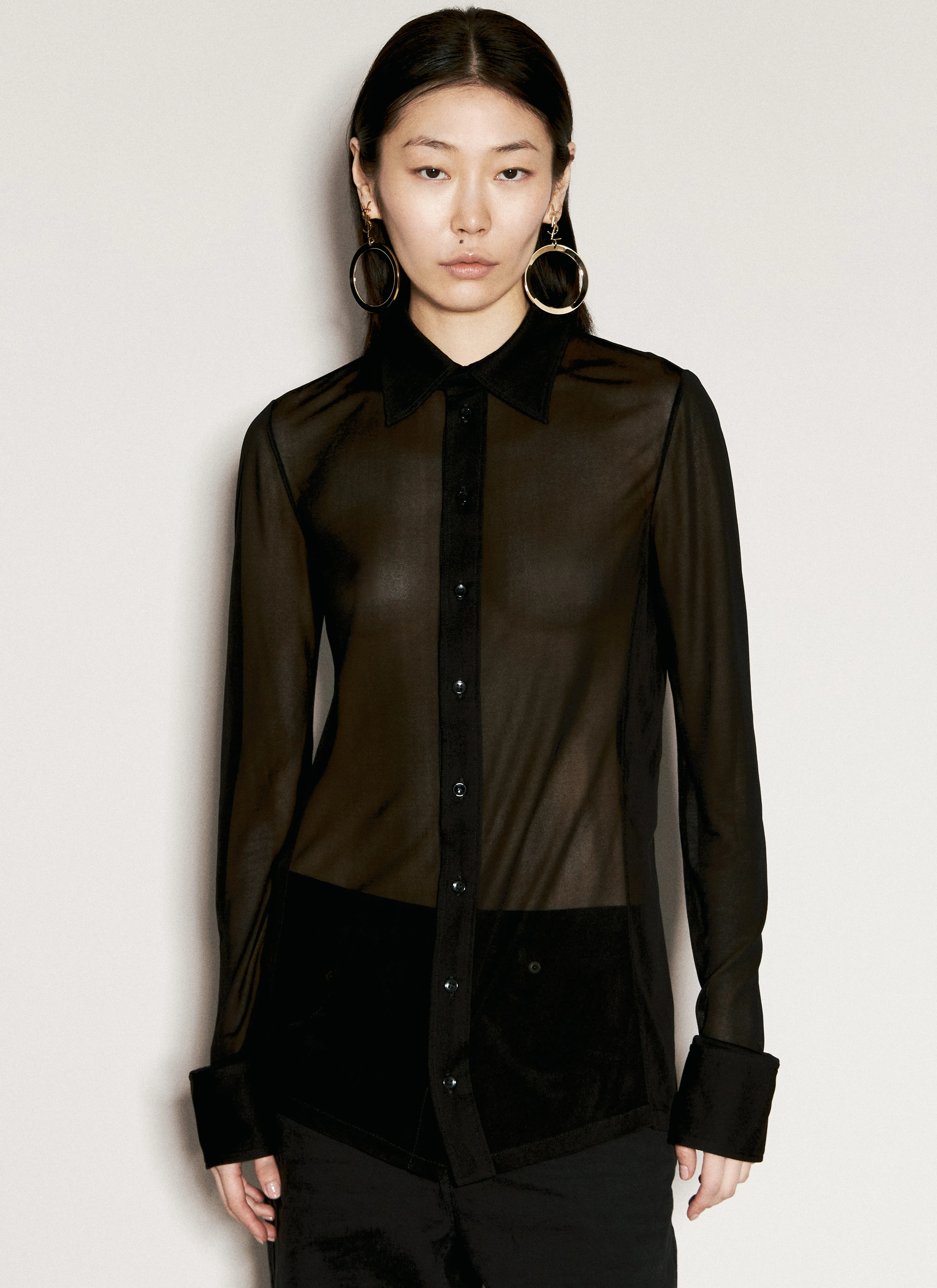 SAINT LAURENT Black Shirt With Transparent Effect In Jersey Crepe Woman In Multicolor