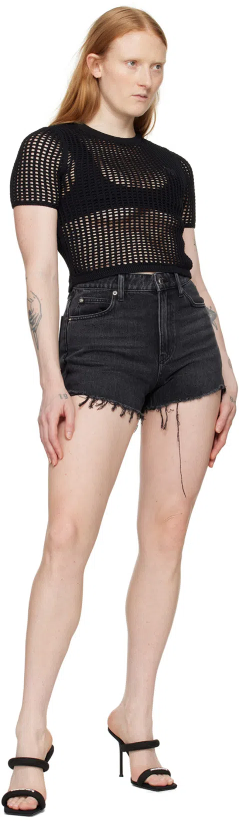 ALEXANDER WANG 'bite' Frayed Cuff Denim Shorts In Grey
