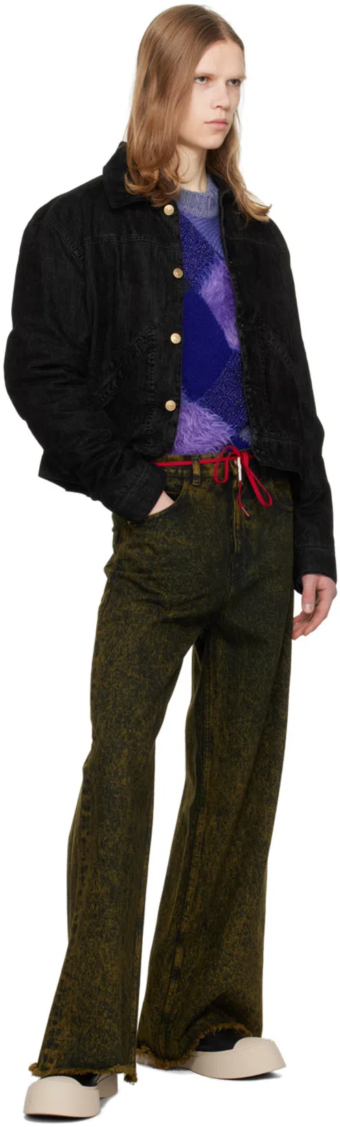 MARNI Men's Acid-washed Flare Jeans In Green