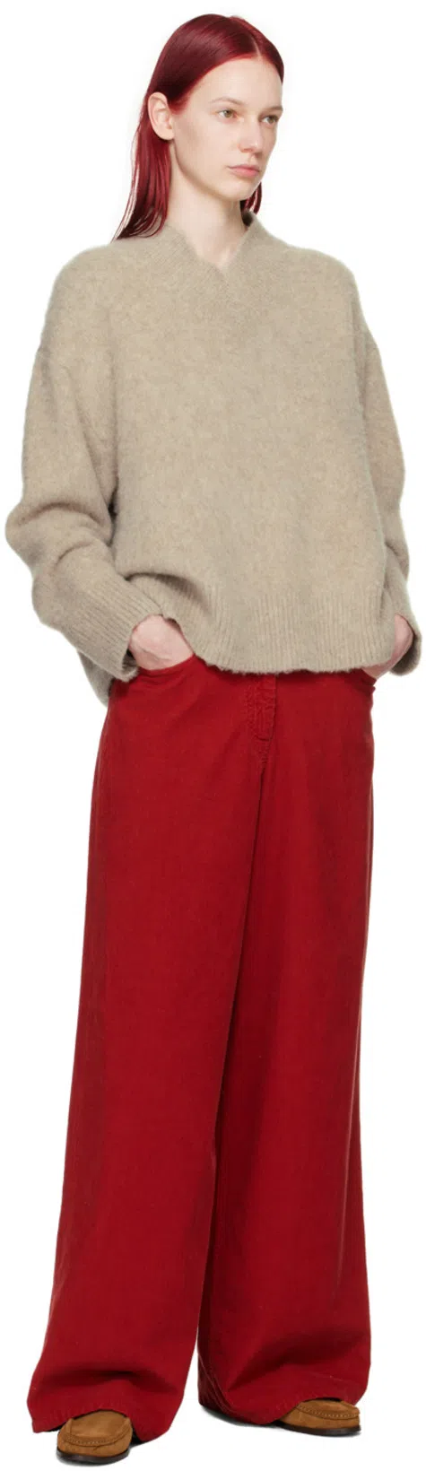 THE ROW Fayette Cashmere V-neck Sweater In Beige