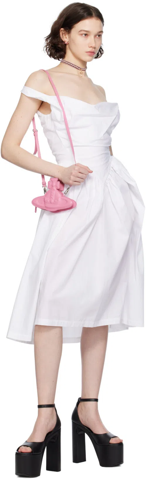 VIVIENNE WESTWOOD Sunday Draped Cotton And Silk Midi Dress In White