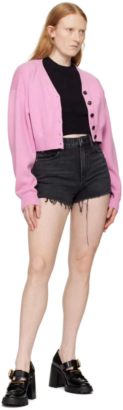 ALEXANDER WANG 'bite' Frayed Cuff Denim Shorts In Grey