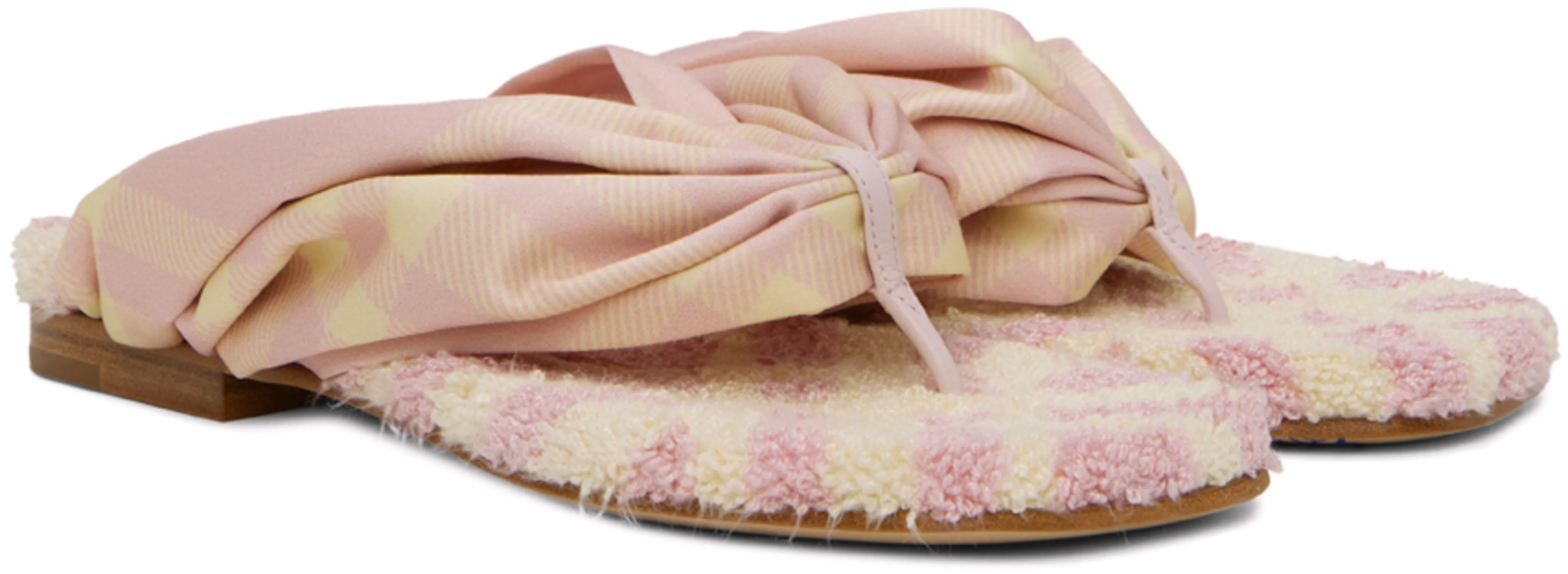 BURBERRY Check Print Leather Thong Sandals In White