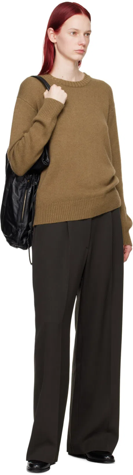THE ROW Wool Wide-leg Trousers Front Pleats In Brown