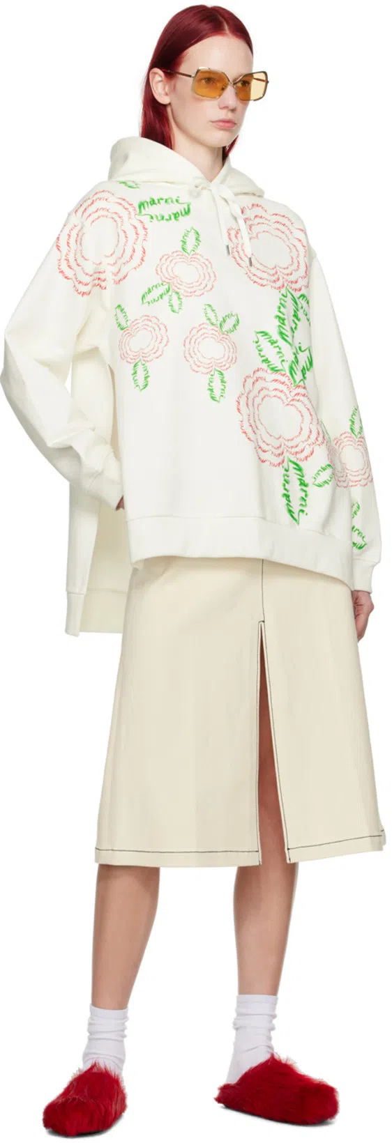 MARNI Sabot Brushed Leather Slides In Red