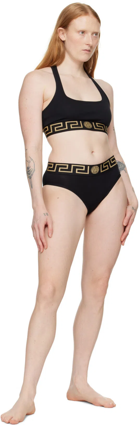 VERSACE Stretch Cotton Briefs With Logoed Elastic Band In Black