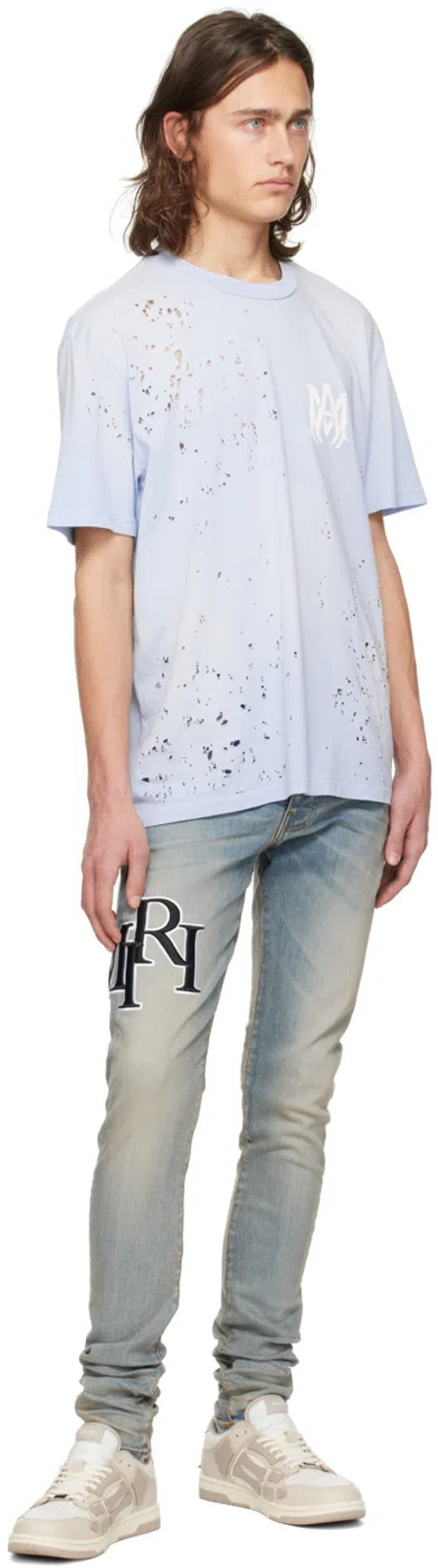 AMIRI Blue Shotgun T-shirt In Gray Dawn