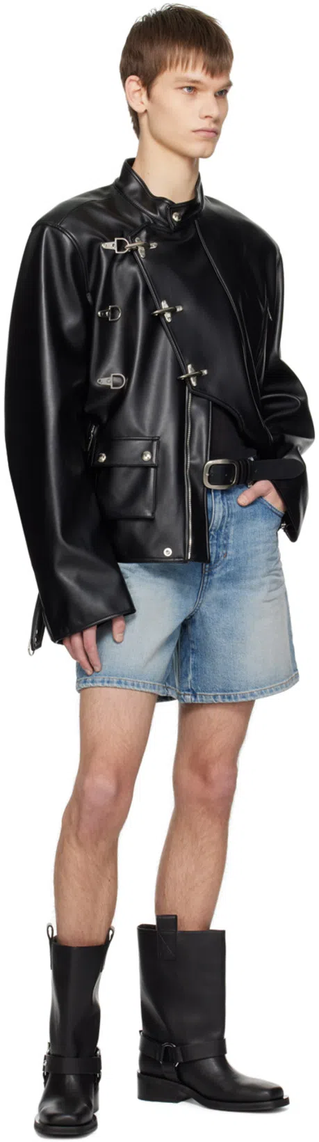 GANNI Mid Calf Recycled Leather Biker Boots In Black