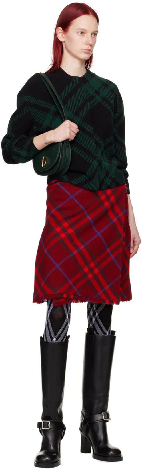 BURBERRY Check Print Wool-blend Tights In Black