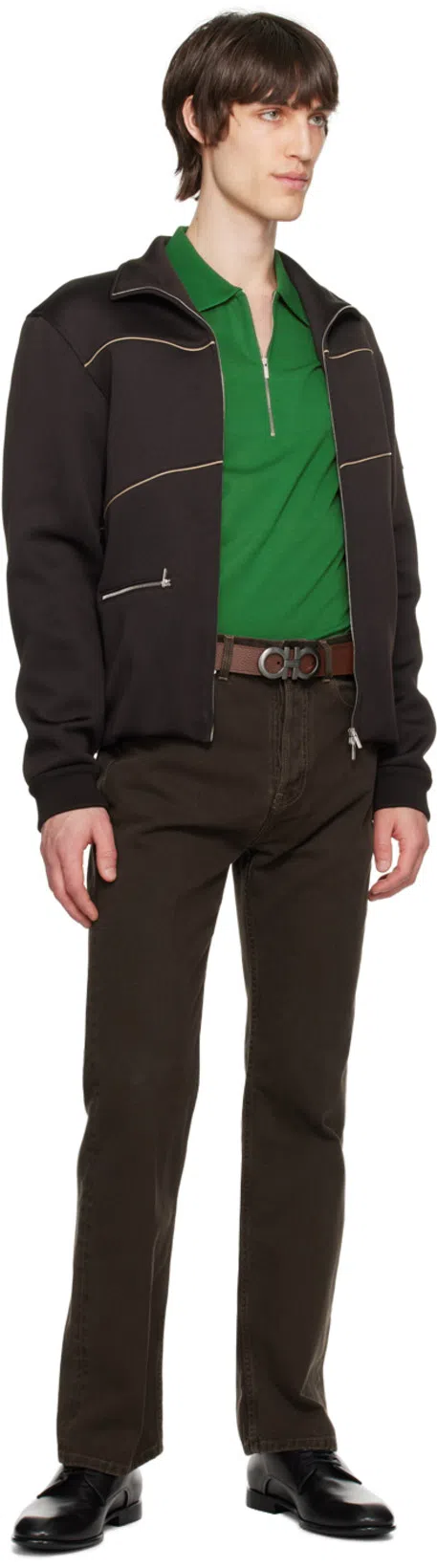 FERRAGAMO Men's Lace Up Leather Derby Shoes In Black