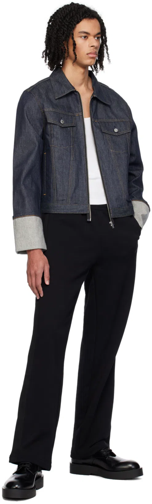 HELMUT LANG Men's Cuffed Raw Denim Trucker Jacket In Raw Indigo