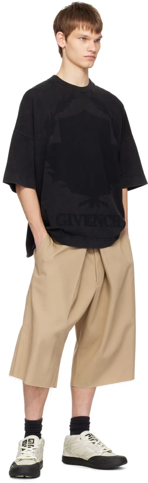 GIVENCHY Extra Wide Chino Bermuda Shorts In Canvas In Beige