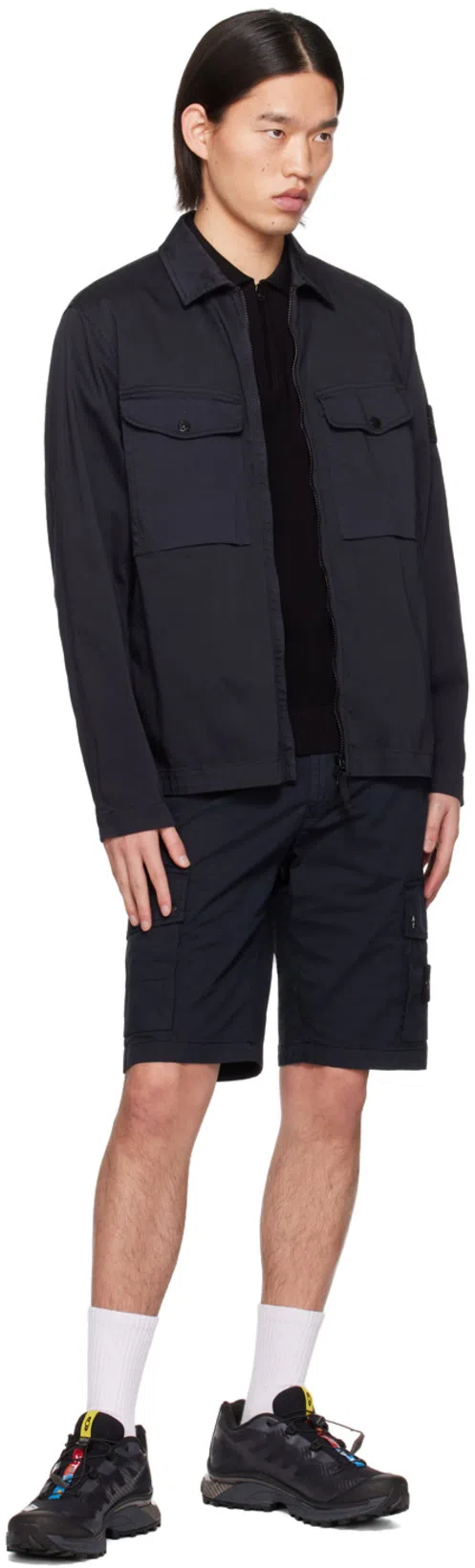 STONE ISLAND Mens Black Brand-patch Regular-fit Stretch-cotton Polo Shirt Xl