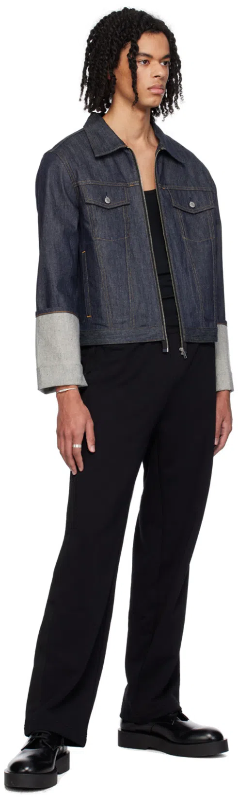 HELMUT LANG Men's Cuffed Raw Denim Trucker Jacket In Raw Indigo