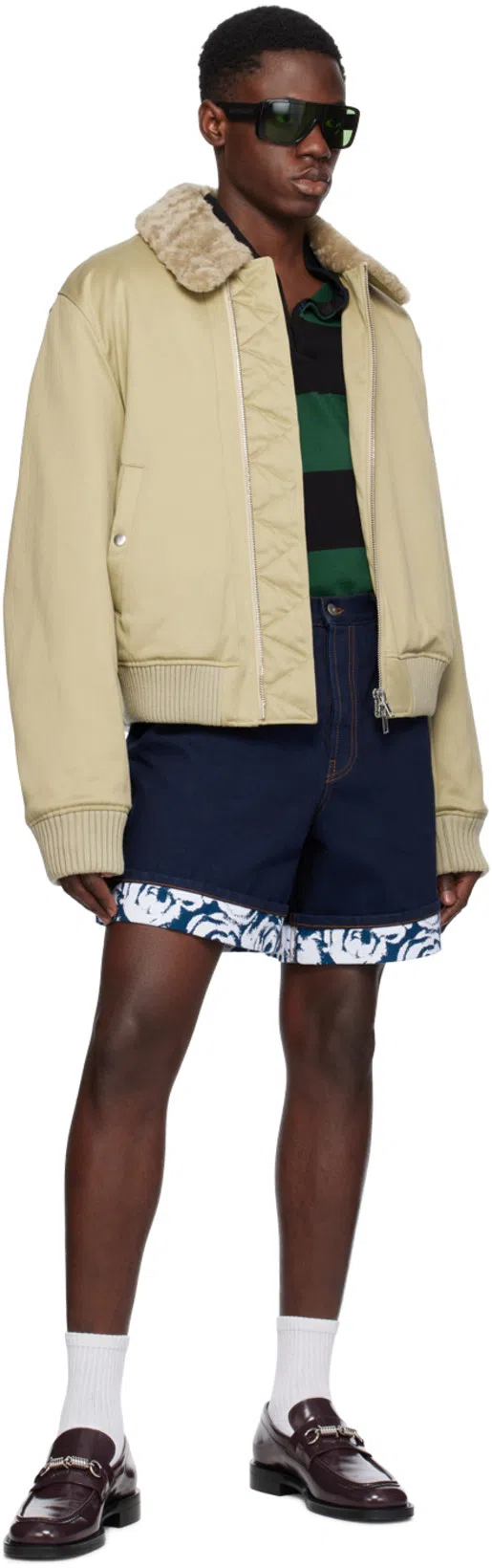 BURBERRY Bomber-style Coat With Plush Collar In Green