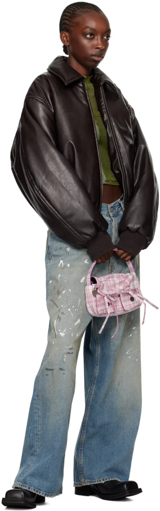 ACNE STUDIOS Faux Leather Bomber Jacket In Dark Brown