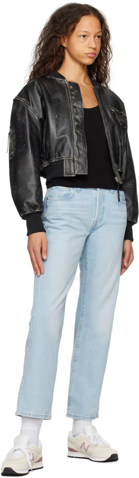 ACNE STUDIOS Aged Leather Bomber Jacket With Distressed Treatment In Black