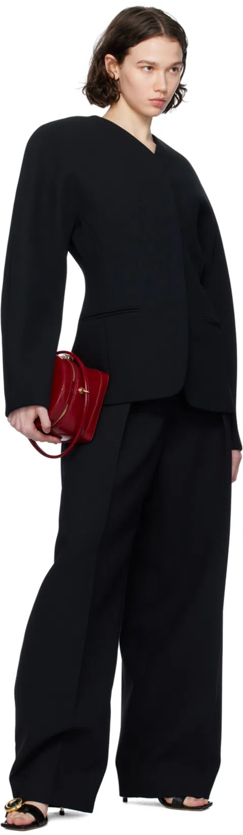 JACQUEMUS La Veste Ovalo Cady Collarless Jacket In Black