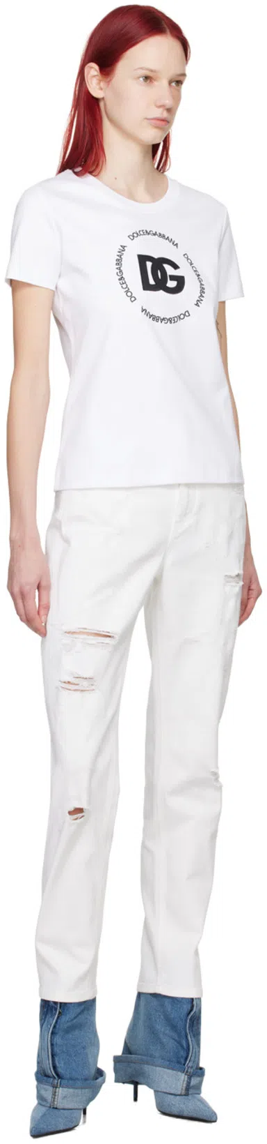 DOLCE & GABBANA White T-shirt With Logo Lettering Print In Cotton