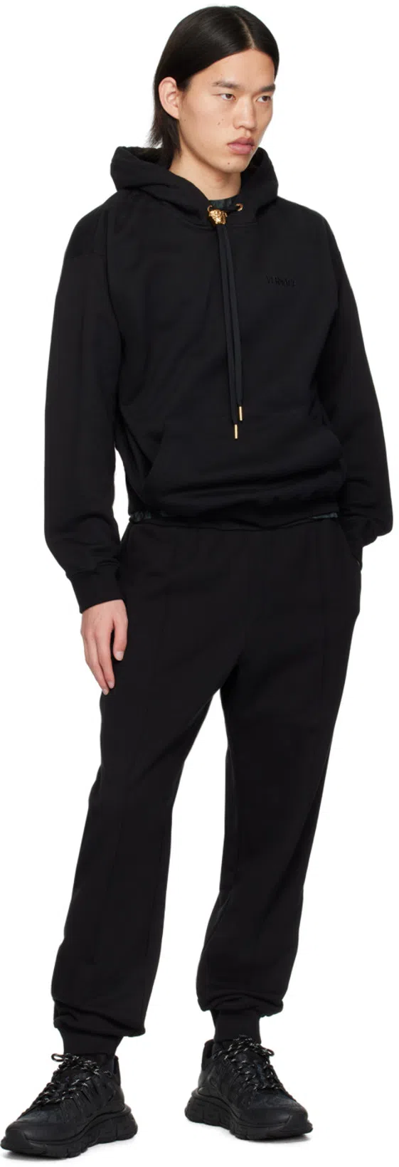 VERSACE Cotton Sweatshirt With Iconic Embroidery On The Front In Black
