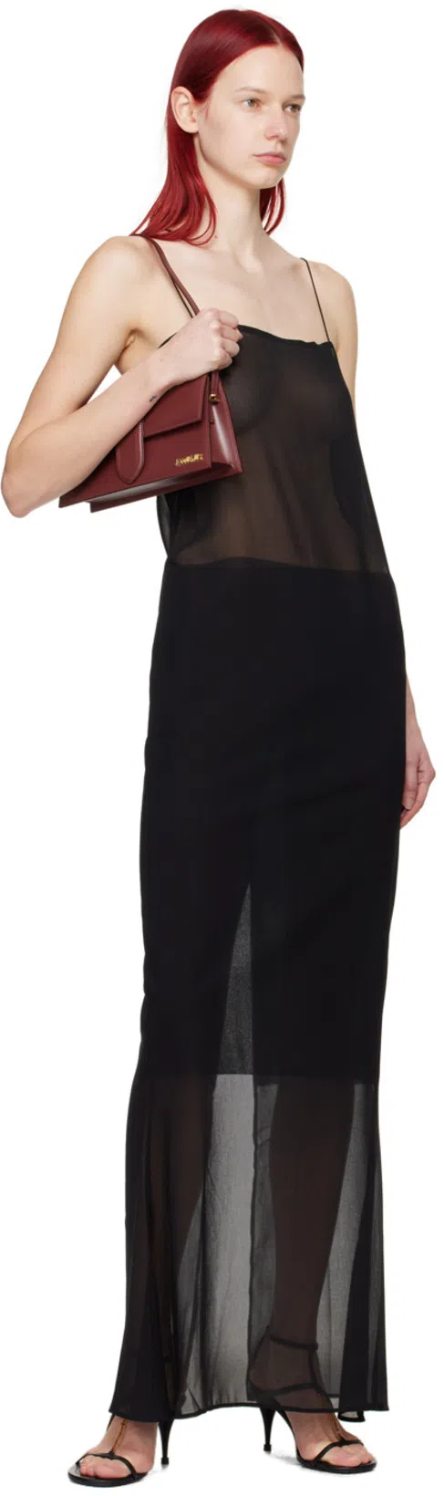 JACQUEMUS Panel Midi Straps Slit Block Dress In Black