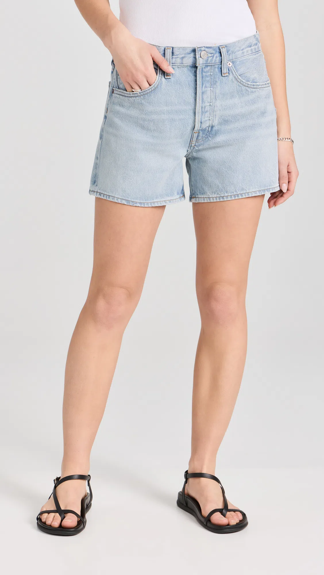 AGOLDE Parker High Waist Relaxed Long Denim Shorts In Feud Feud