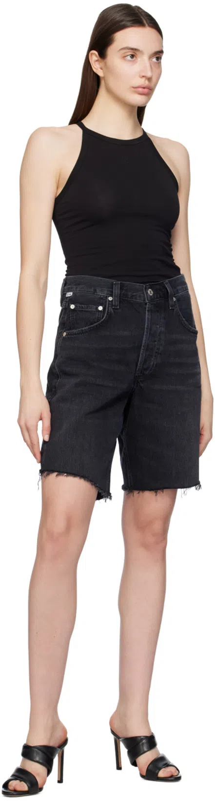 CITIZEN OF HUMANITY Brynn Drawstring Organic Cotton Denim Shorts In Black