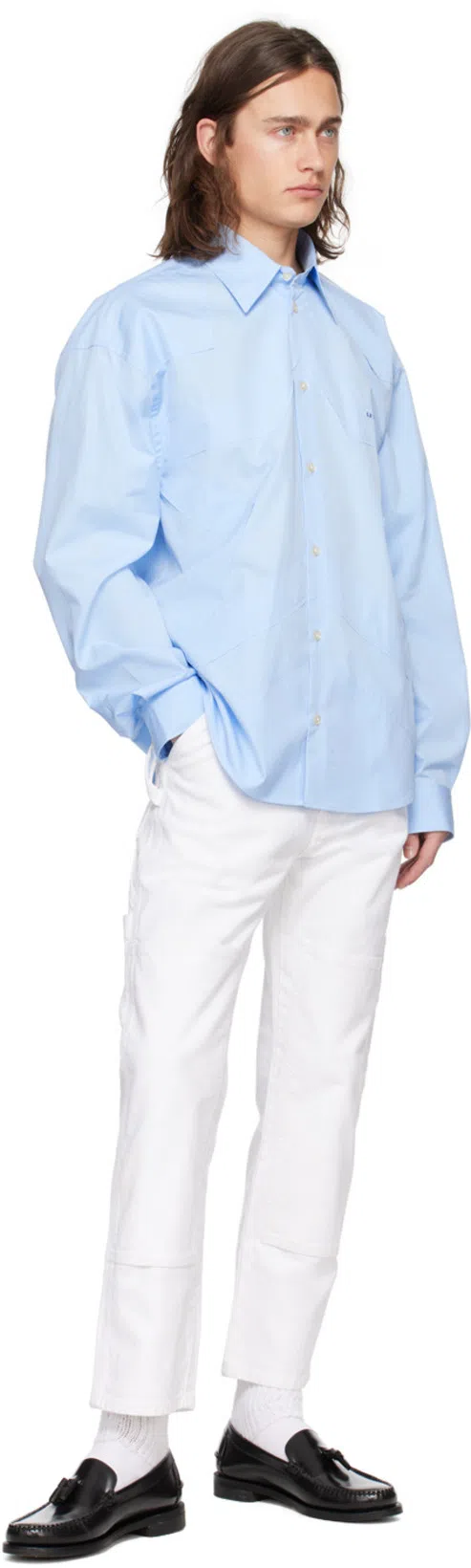 LE PERE Blue Start Drover Shirt In Astral Blue