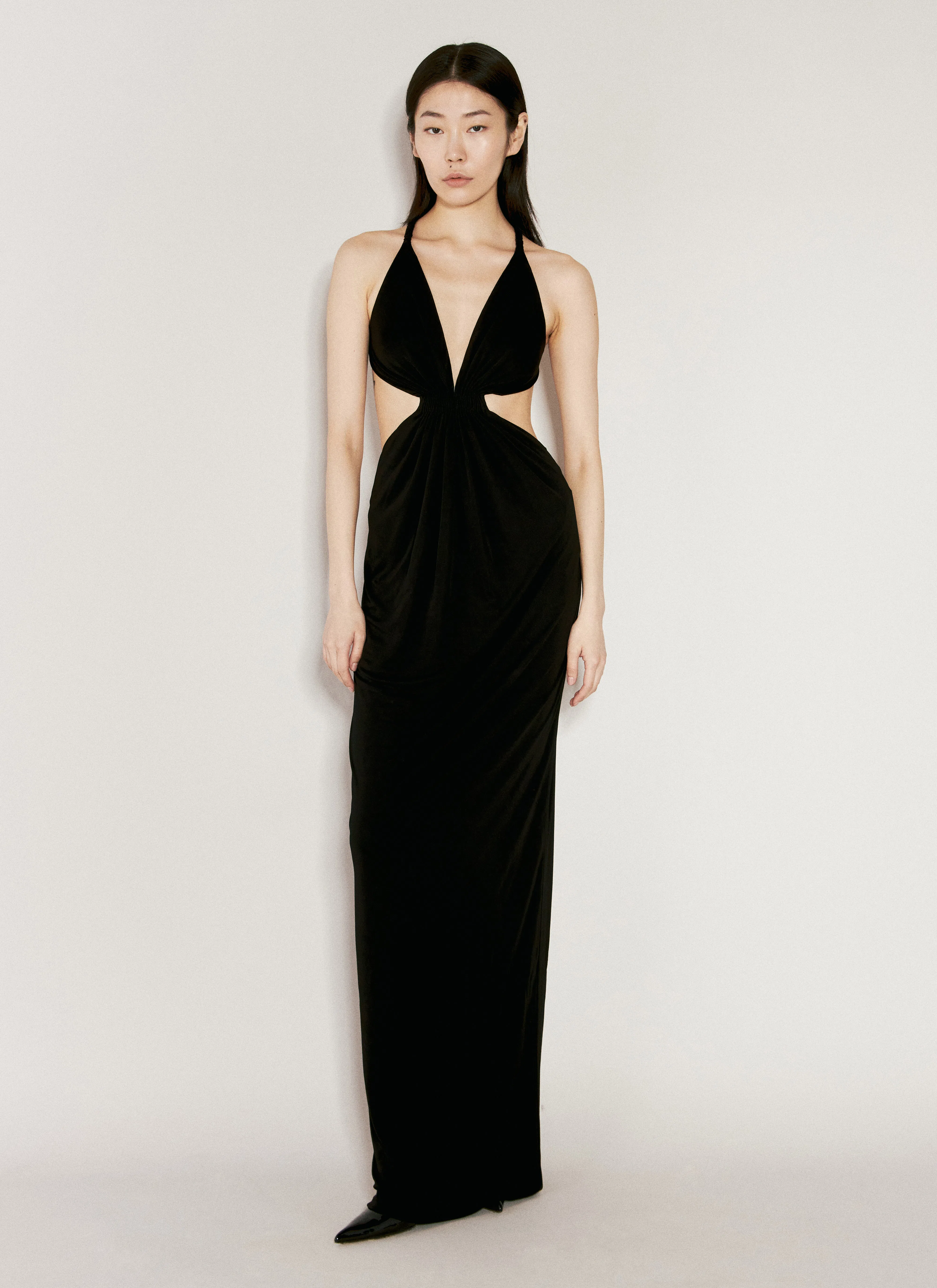 SAINT LAURENT Abito Lungo In Crepe Nero Donna In Black