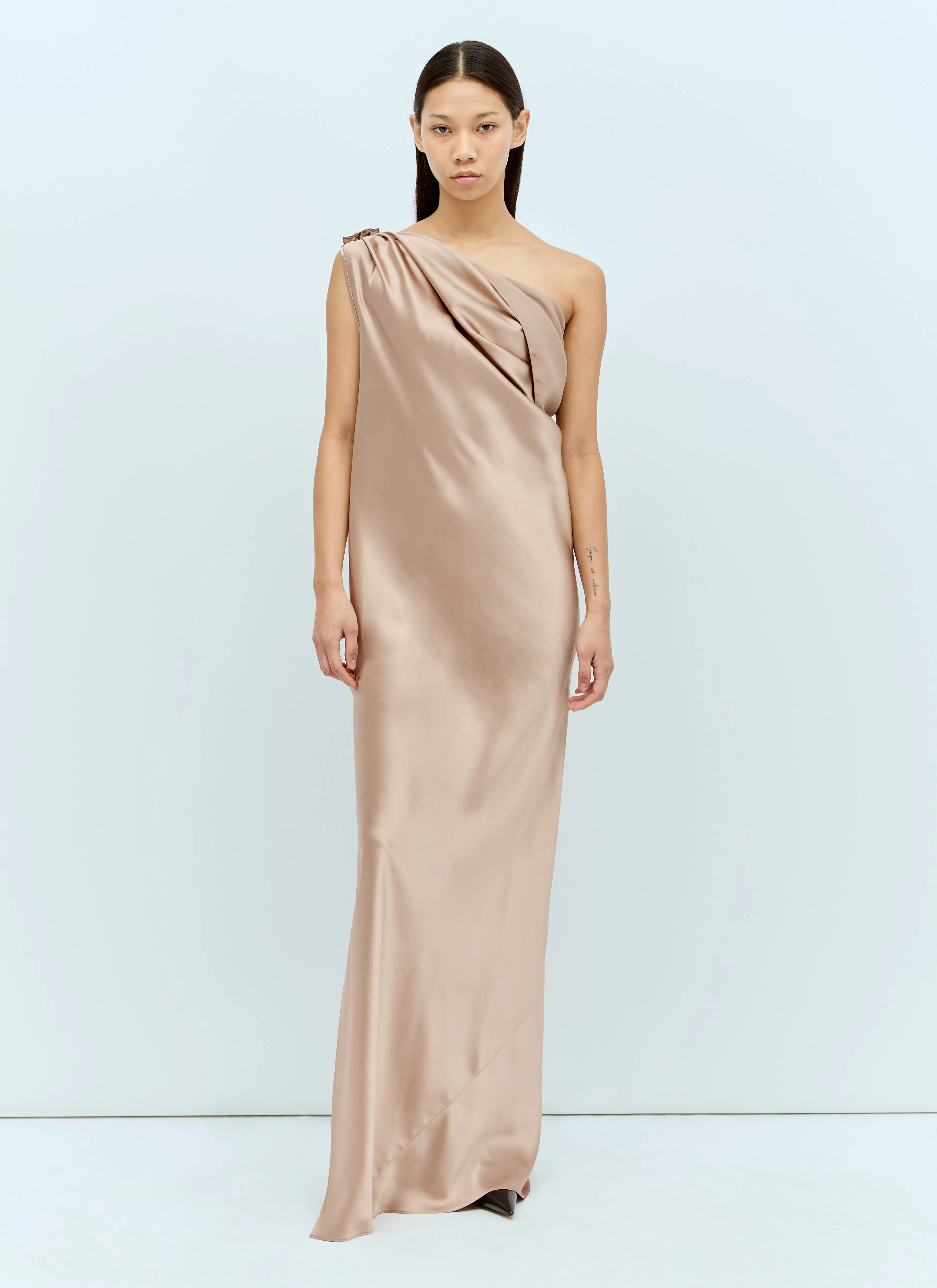 MAX MARA Draped Silk Satin One Shoulder Dress In Bronze