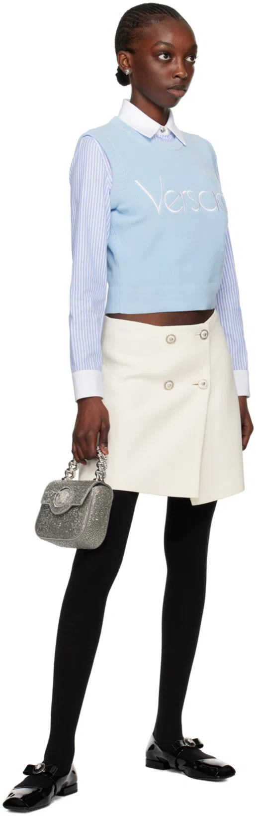 VERSACE 20mm Gianni Ribbon Patent Leather Flats In Black