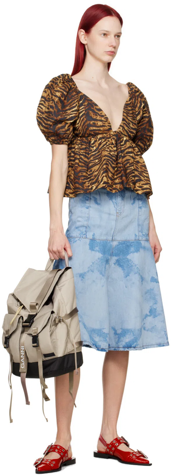 GANNI Feminine Buckle Patent Slingback Sandals In Red