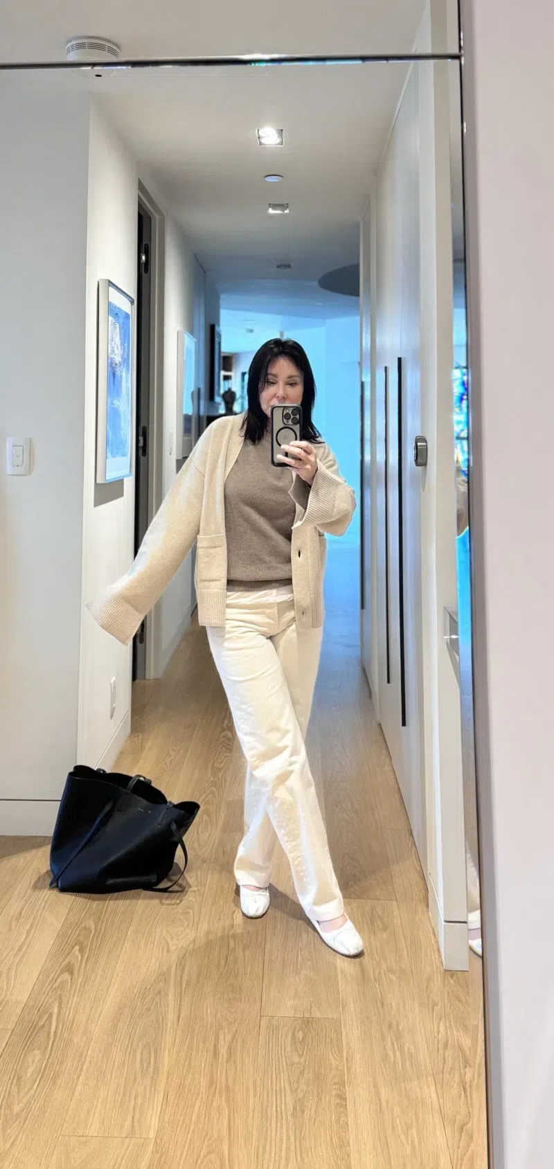 MIU MIU Leather Mary Jane Ballerina Flats In Bianco