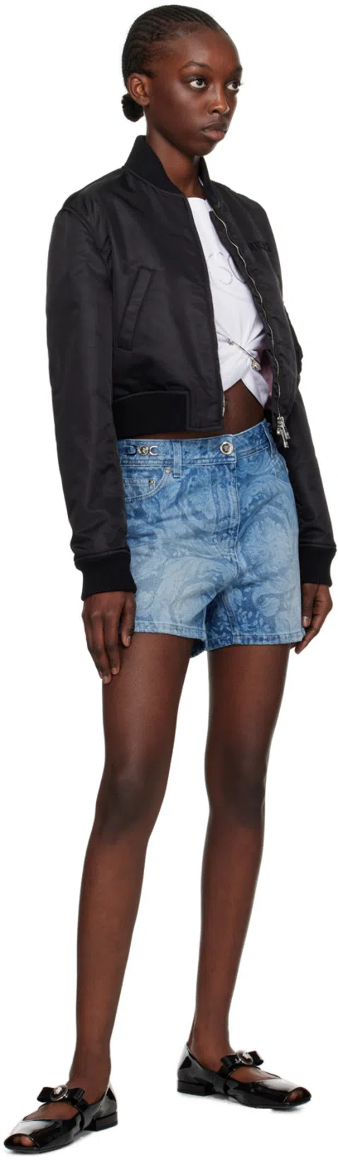 VERSACE 20mm Gianni Ribbon Patent Leather Flats In Black