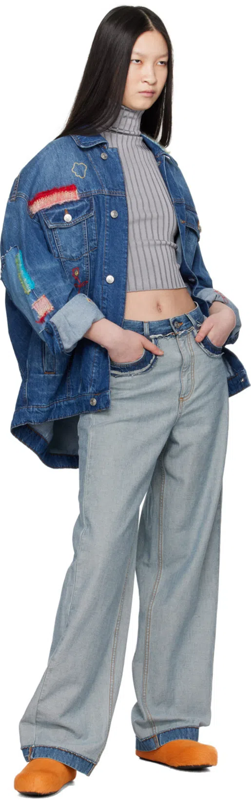 MARNI Panelled Mid-rise Wide-leg Jeans In Azure